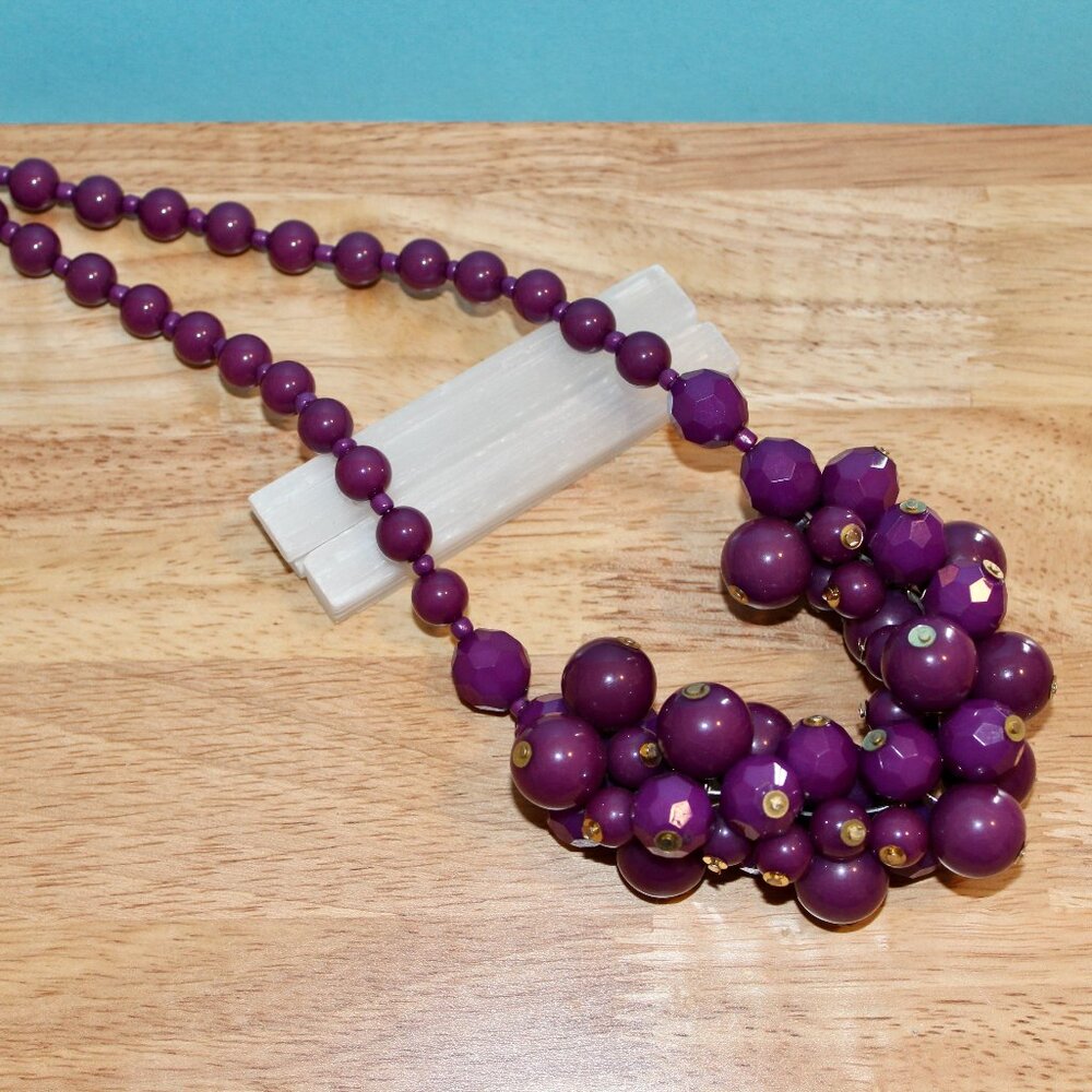 Vintage Bauble Statement Necklace Purple Chunky Plastic Beads